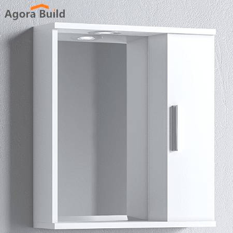 Καθρέφτης ALON 50 Λευκός, με ένα ντουλάπι δεξιά 50x15x56 και φωτισμό LED