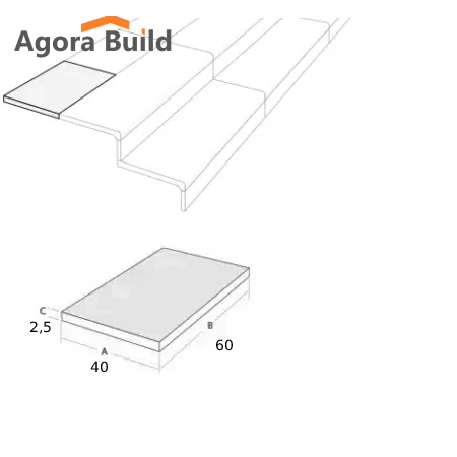 Πλακάκι οριζόντιου σκαλοπατιού 600x400x2.5