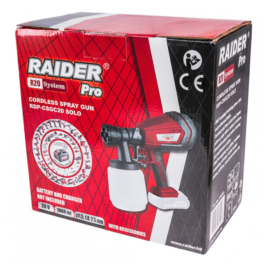 RAIDER R20 SOLO ΠΙΣΤΟΛΙ ΒΑΦΗΣ ΗΛΕΚΤΡΙΚΟ 20V ΜΕ ΔΟΧΕΙΟ 1lt RDP-CSGC20 074203