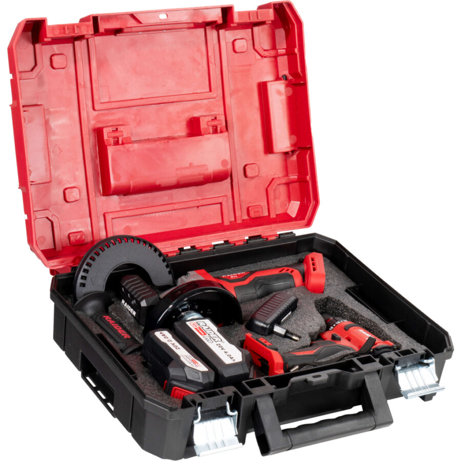 RAIDER R20 SET ΔΡΑΠΑΝΟΚΑΤΣΑΒΙΔΟ & ΓΩΝΙΑΚΟΣ ΤΡΟΧΟΣ 20V ΜΕ 2 ΜΠΑΤΑΡΙΕΣ 2Ah/4Ah 