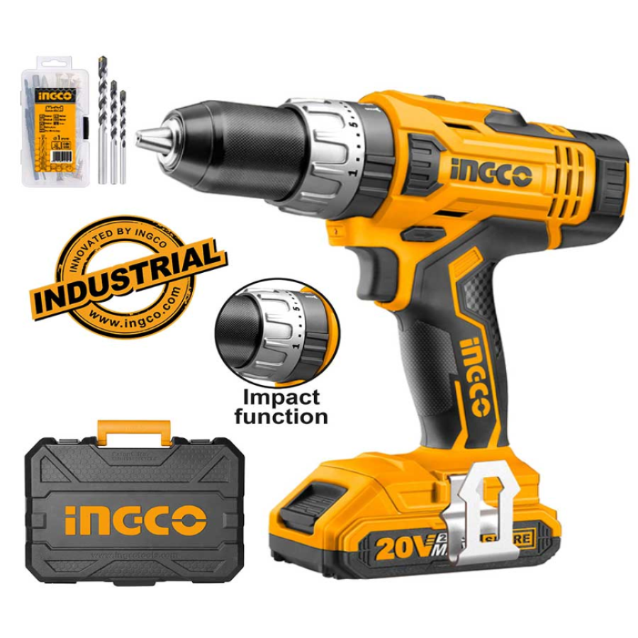 ΕΠΑΓΓΕΛΜΑΤΙΚΟ ΚΡΟΥΣΤΙΚΟ ΔΡΑΠΑΝΟΚΑΤΣΑΒΙΔΟ ΜΠΑΤΑΡΙΑΣ 20V LI-ION + 2X2.0 AH ΜΠΑΤΑΡΙΕΣ + 50 ΕΞΑΡΤΗΜΑΤΑ  INGCO