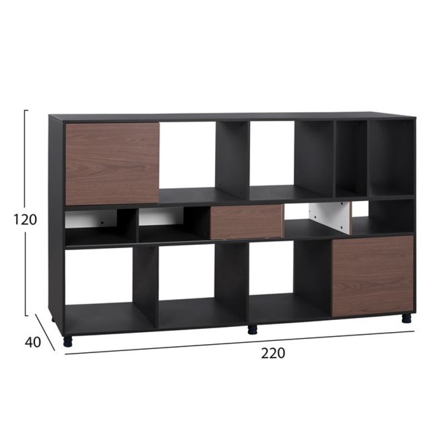 ΒΙΒΛΙΟΘΗΚΗ - ΡΑΦΙΕΡΑ RYLAN ΓΡΑΦΕΙΟΥ ΕΠΑΓΓΕΛΜΑΤΙΚΗ ΚΑΡΥΔΙ ΚΑΙ ΓΚΡΙ 220Χ40Χ120 εκ HM2099